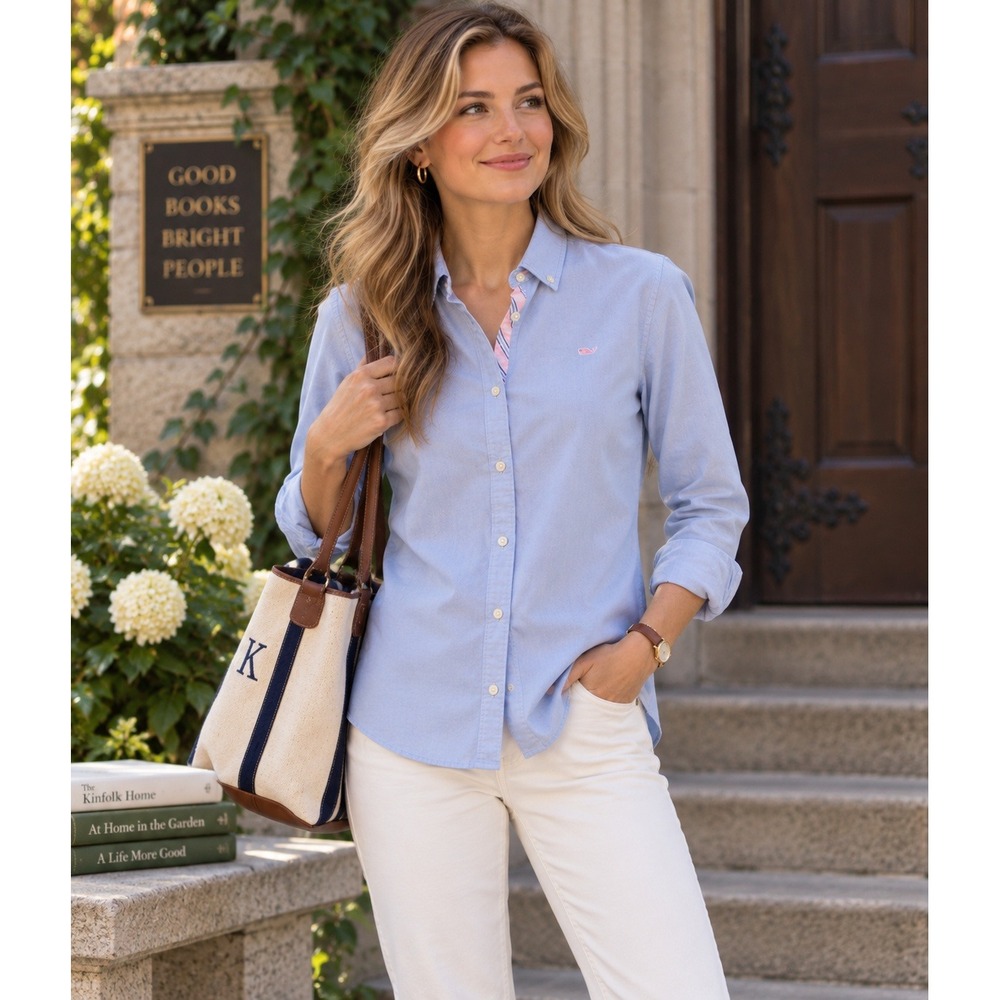 Vineyard Vines Women's Murray Oxford Button Down Shirt Blue Sz 6 Preppy Academia - Picture 2 of 11